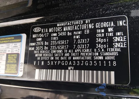 2018 Kia Sorento 2.4L Lx z USA, uszkodzony, nr VIN 5XYPGDA33JG351118